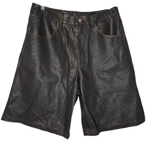 Cider Women's 9" Black Brown Faux Leather Mid Rise Bermuda Shorts Size Large
